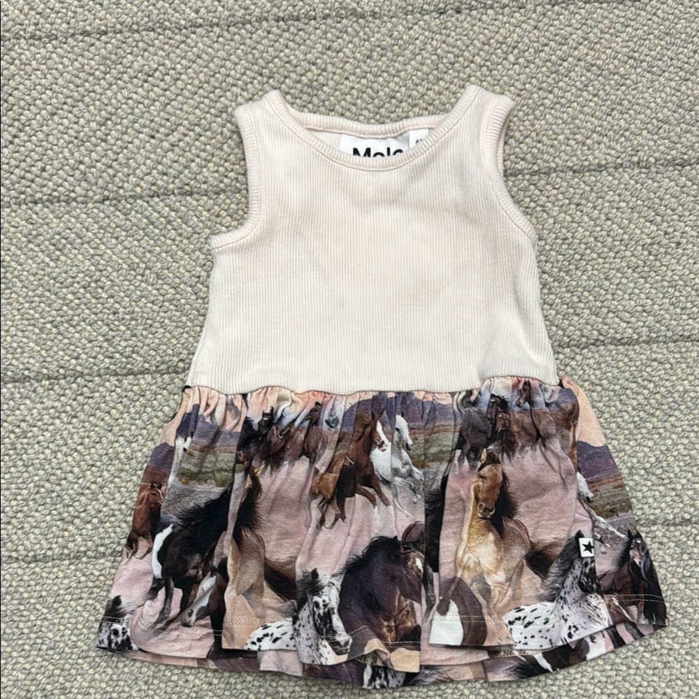 Molo light pink and Brown horse motif baby dress size 62 (3 months)